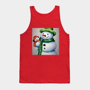 Cute Snowman holding a Baby Snowman under the Snow Tank Top